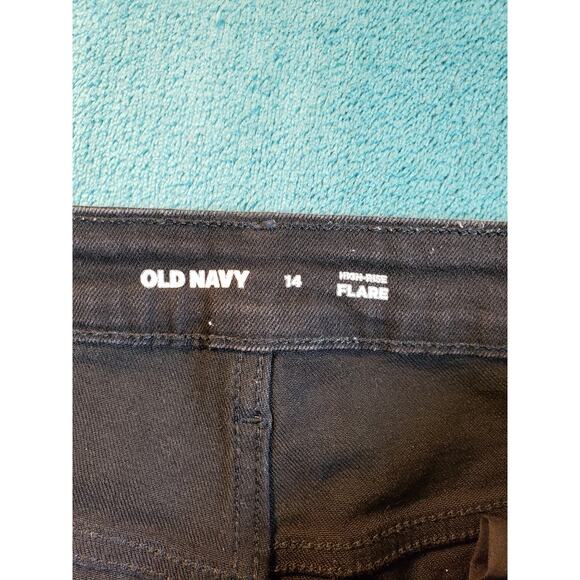 Old Navy Jeans Sz 14 Womens Black Stretch Pants Denim Casual High Rise Flared - Picture 3 of 12